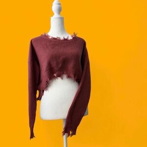 AKIRA Ribbed Knit Sweater in Deep Rose